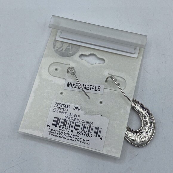 A&I Silvertone Open Teardrop Hook Drop Earrings New - Picture 4 of 4